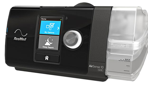Black Resmed AirSense 10 CPAP machine.
